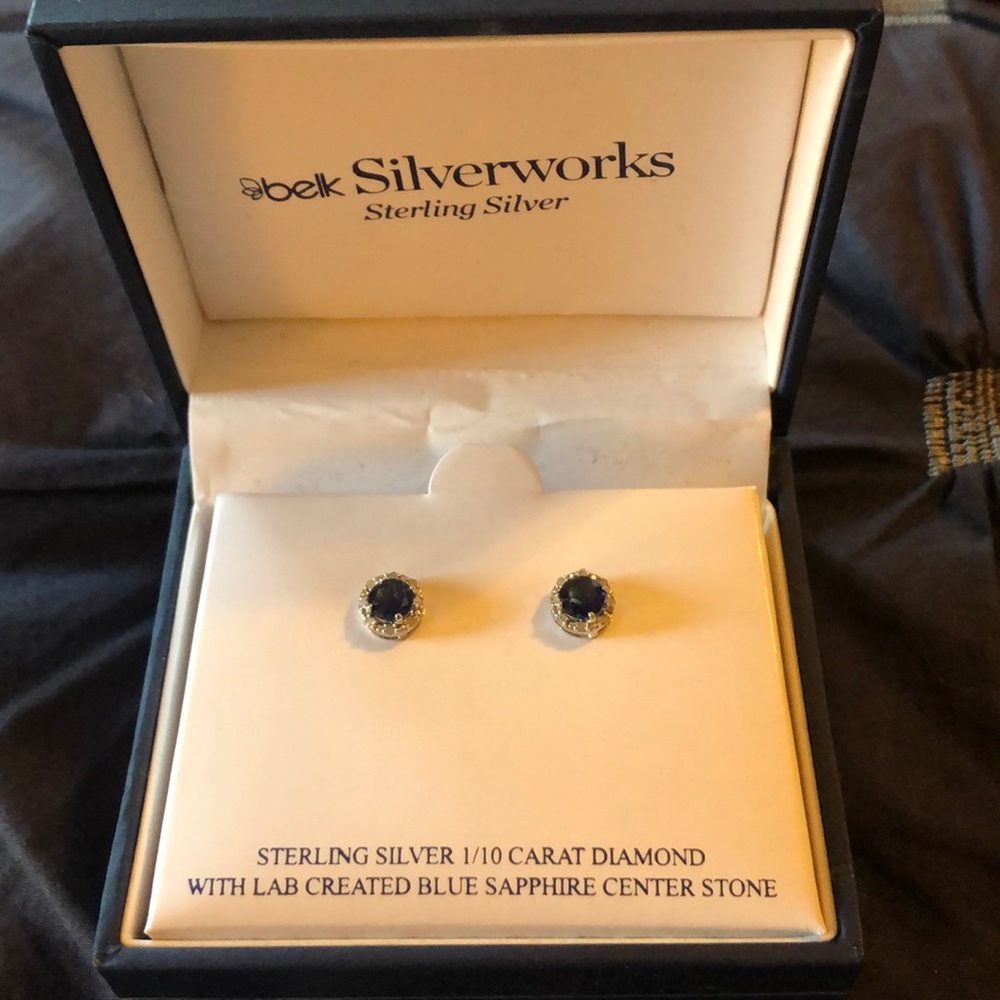 Sterling Silver 1/10 Carat Diamond/ W Sapphire